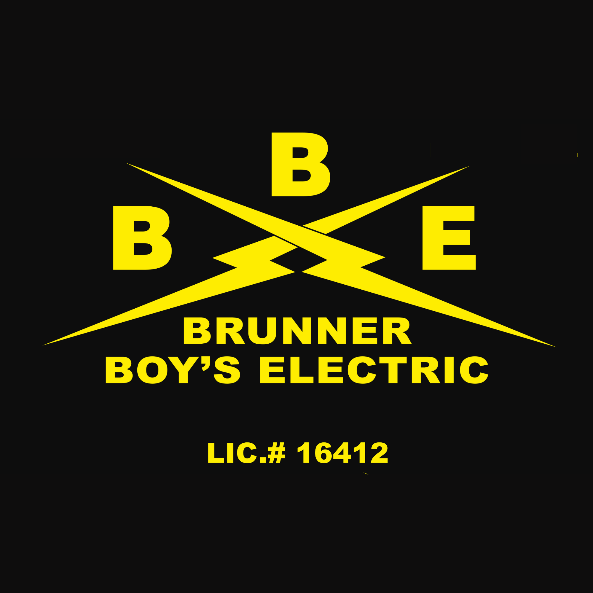 Brunner Boy's Electric logo — BBE with crossed lightning bolts and NJ license #16412